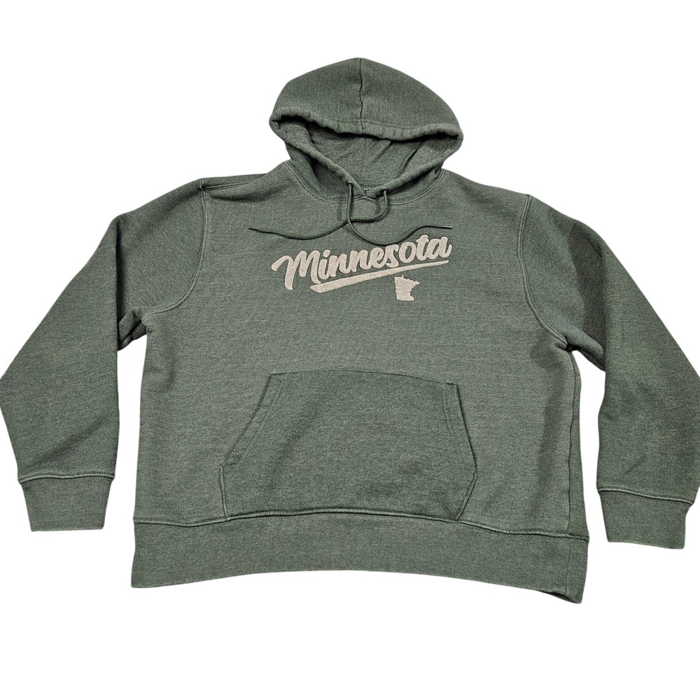 Minnesota Hoodie XL Green Pullover Fleece Script State of Mine Cabincore Midwest